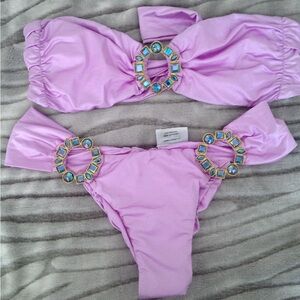 Beach bunny show and tell ONE OF A KIND Lavender Bikini crystal jewel sz small